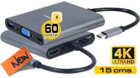 Cable conversor USB 3.1 C - VGA+HDMI+USB3 F+USB-C PD+Card reader+audio 15cm