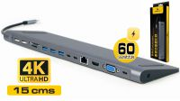 Cable adaptador USB 3.1 M - VGA/HDMI/3xUSB3.1/2xUSB/SD Card/RJ45/2xPD 15cm