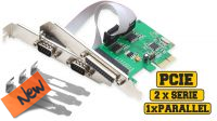 Tarjeta controladora Longshine PCI–E de dos puertos serie RS–232 y un puerto paralelo con opcion de bajo perfil.