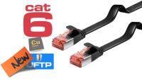 Cable de red flat U/FTP RJ45-RJ45 Cat. 6 certificado CU negro